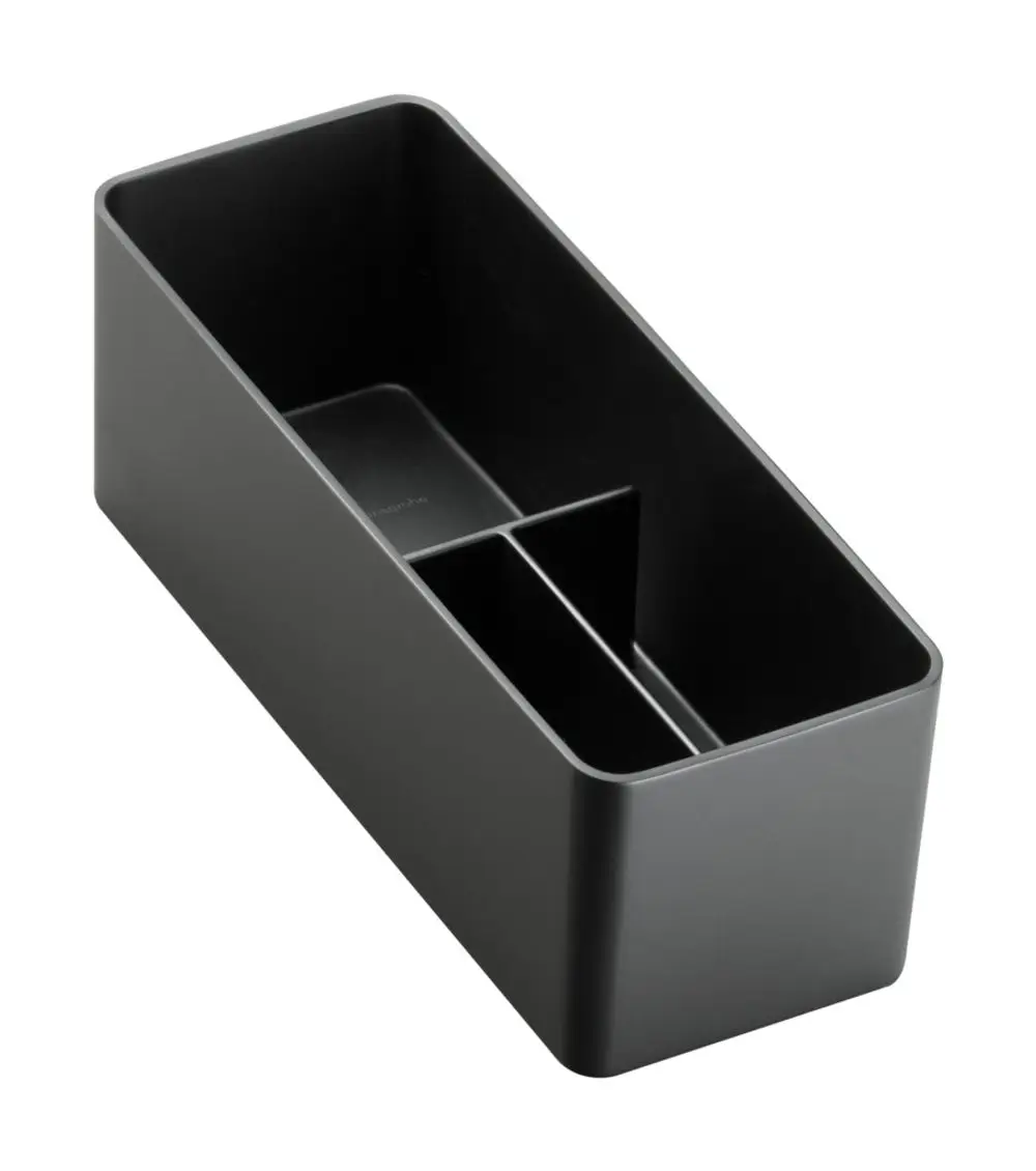 Schwarze, rechteckige Box von Hansgrohe mit zwei Fächern, geeignet zur Aufbewahrung von kleinen Gegenständen.